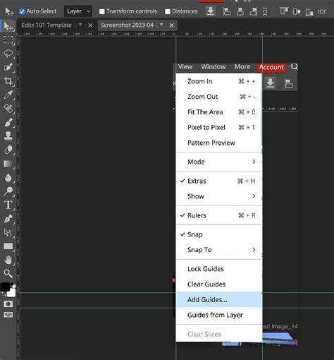Dragging a guide from the ruler onto the Photopea canvas