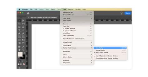 Screenshot of InDesign's Display Performance menu