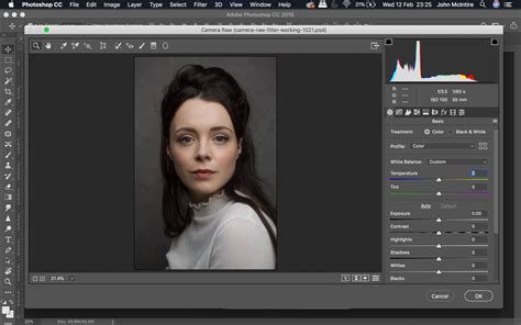 Photoshop user interface with Camera Raw filter highlighted