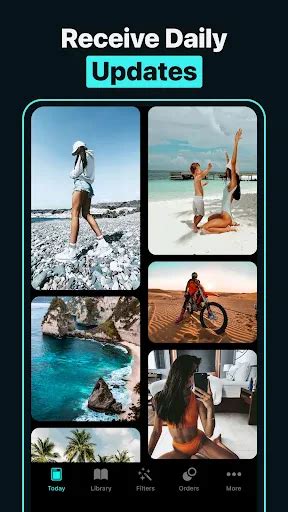 Screenshot of the FLTR app interface showing a browsable library of presets with tags