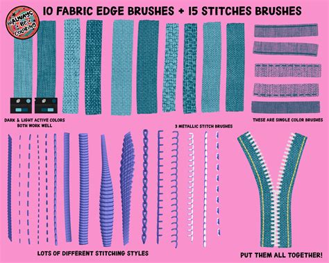Close-up of different zipper brush textures in Procreate