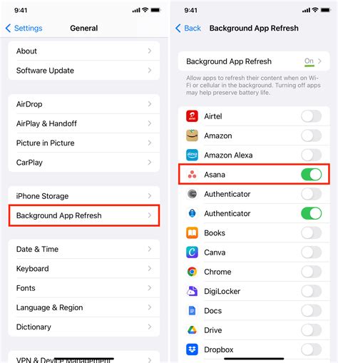 Screenshot of the Background App Refresh settings on an iPhone