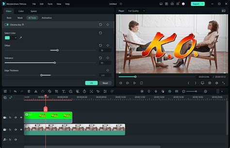Filmora Chroma Key interface with sliders