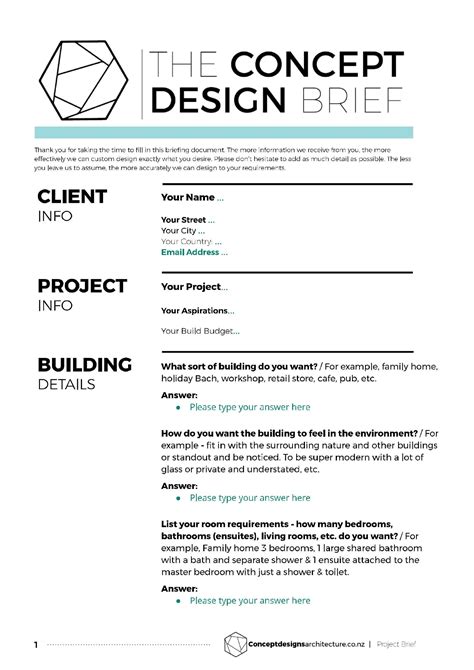 Creative brief document with design elements