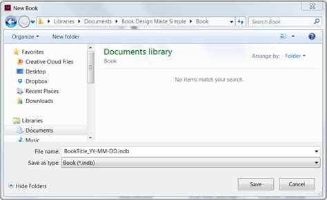 New InDesign Book dialog box