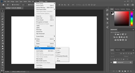 Photoshop View Menu with Snap To Options