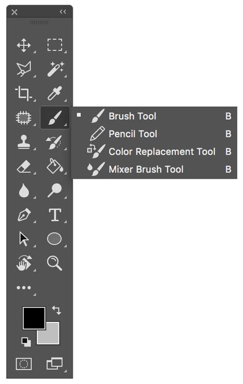 Photoshop Toolbar with nested tools example