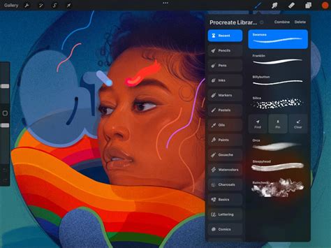 Procreate Brush Library with swipe left action shown