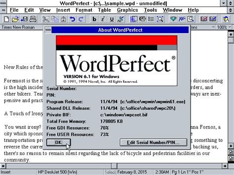 Screenshot of a modern WordPerfect interface