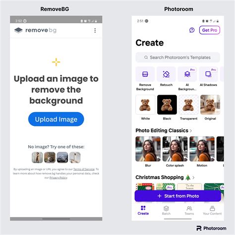 Photoroom app interface showing background removal