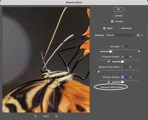 Screenshot of Photoshop's Reduce Noise filter dialog box with color noise sliders highlighted