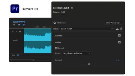 Screenshot of Premiere Pro's Essential Sound panel with Repair options visible
