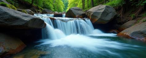 A serene waterfall with silky smooth water due to a long exposure.