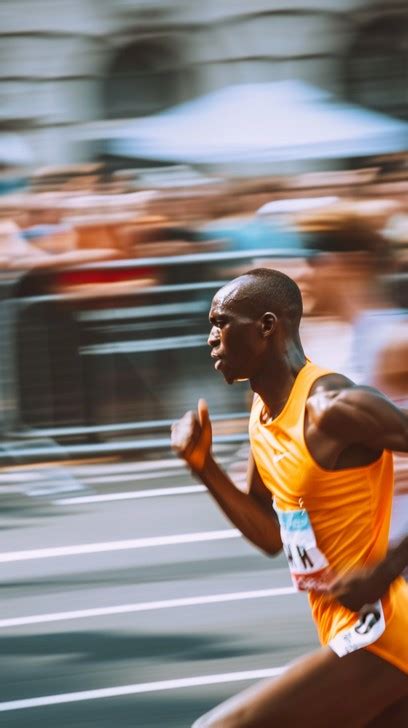 A runner captured with a blurred background, emphasizing speed and dynamism.