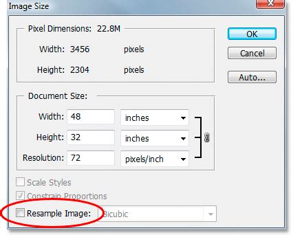 Screenshot of Photoshop's Image Size dialog box with 