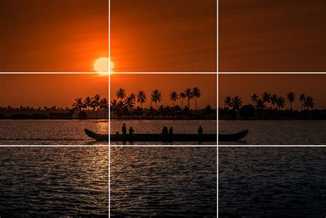 A diagram illustrating the rule of thirds grid applied to an image composition.