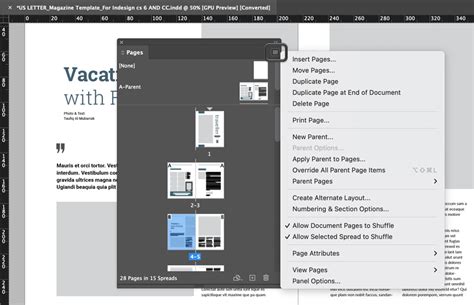 InDesign Pages Panel showing Parent Pages