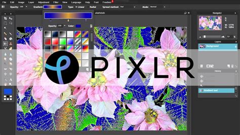 A split screen showing the interfaces of Pixlr X (left) and Pixlr E (right), highlighting their different user approaches.