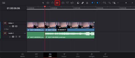 DaVinci Resolve Blade tool cutting an audio waveform