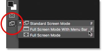 Photoshop Full Screen Mode With Menu Bar hiding some interface elements