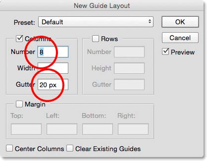 Photoshop New Guide Layout dialog box