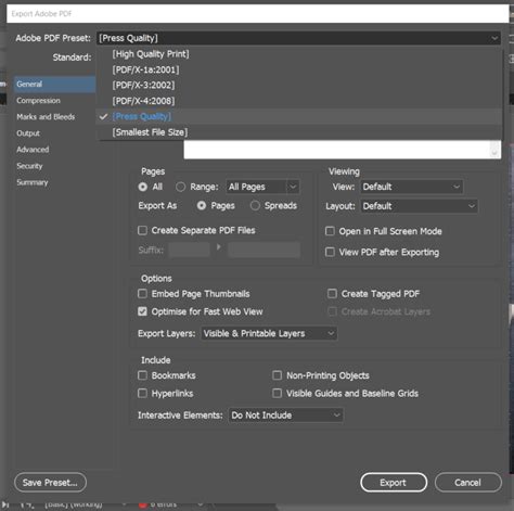 InDesign PDF export settings showing font embedding options