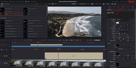 DaVinci Resolve text tool in the inspector