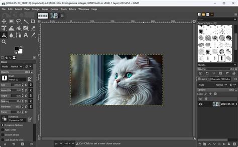 GIMP interface with various editing tools visible