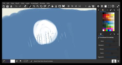 MyPaint interface with a simple canvas and brush selection