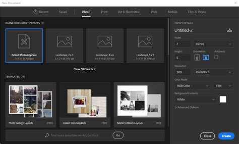 Photoshop new document setup