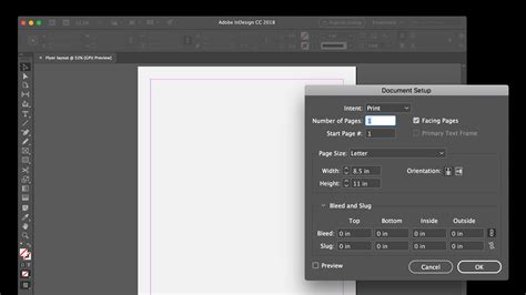 InDesign New Document Window