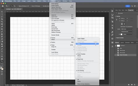 Photoshop grid and smart guides visualization