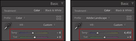 Visual representation of Temperature and Tint sliders in Lightroom
