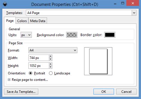 Inkscape document properties dialog