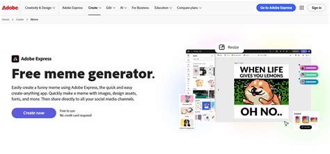 Screenshot of Adobe Express meme generator interface with customization options