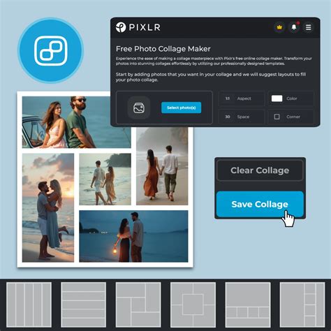 Pixlr collage maker interface with AI template suggestions