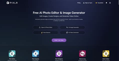 Pixlr X interface with social media templates and AI tools