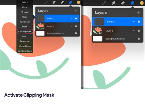 Diagram illustrating clipping mask concept: Base layer shape and clipped layer content