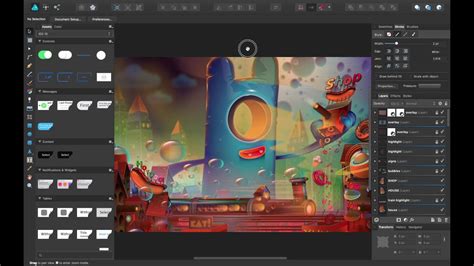 Affinity Designer 2 interface with vector tools and typography