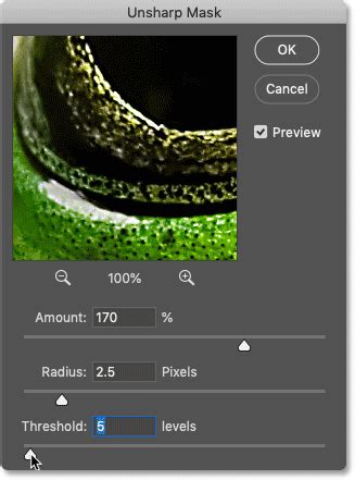 Photoshop Unsharp Mask filter settings