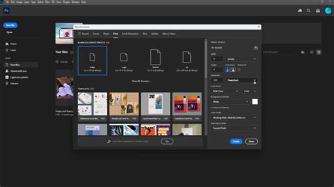 Screenshot of a new Photoshop document with centered, bold text on a dark gray background