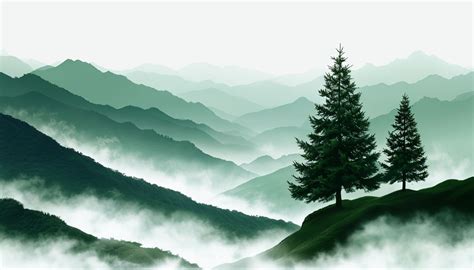 A serene forest landscape with deep green foliage.