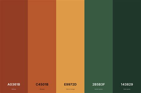 A color palette featuring hunter green, burnt orange, and nude.