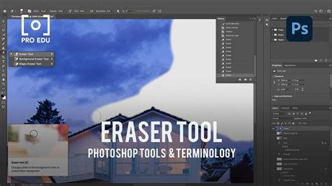 Photoshop interface with Eraser Tool highlighted
