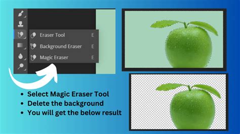 Comparison of standard, background, and magic eraser tool effects