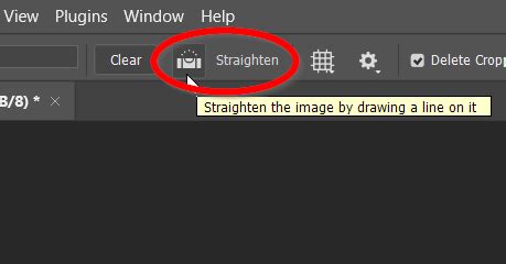Screenshot of Photoshop's Straighten tool in action