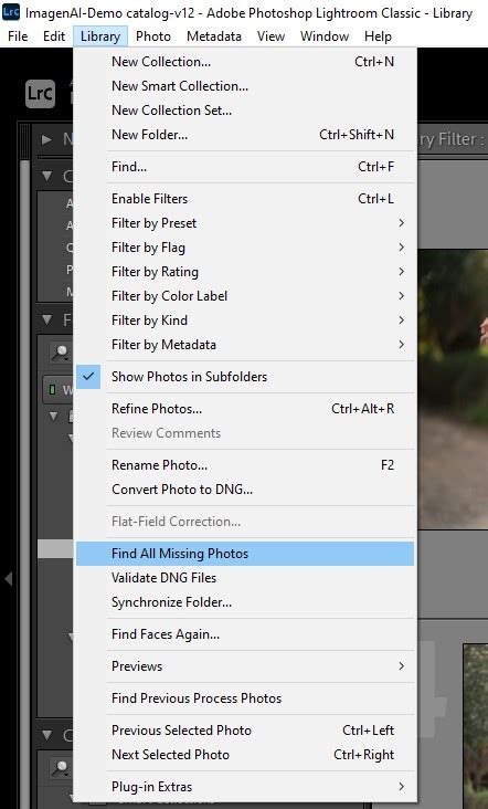 Lightroom Classic showing missing photos