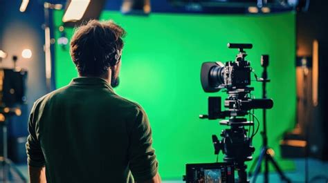 Filmmaker using a green screen setup