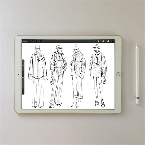 Fashion illustration sketch being scaled up in Procreate