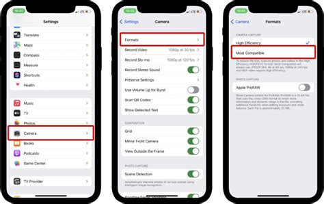 iPhone camera interface showing HEIC format option